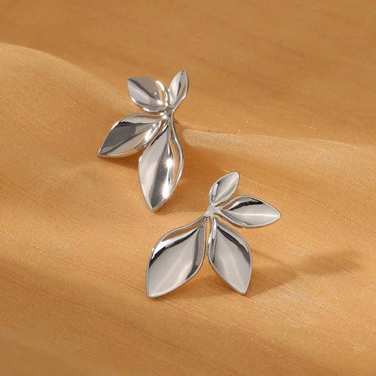 Vintage Silver Floral-Inspired Leaf Earrings-Maryam Jewelry