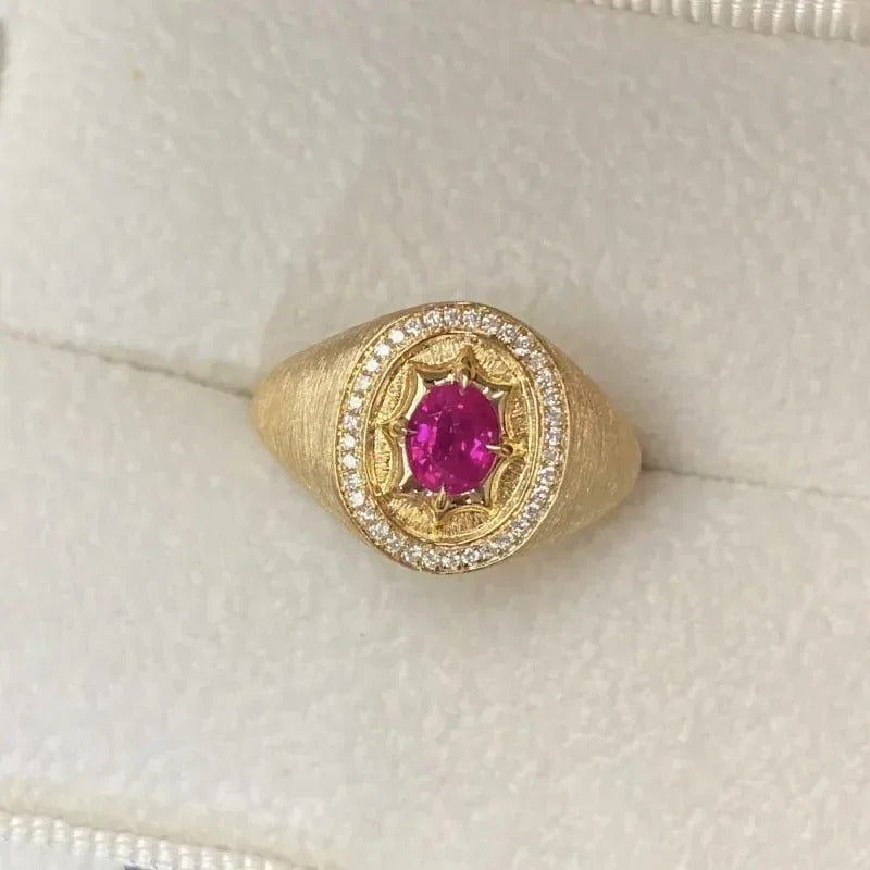 Vintage Gold & Ruby Oval Centerpiece Adjustable Ring-Maryam Jewelry