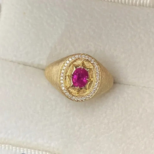 Vintage Gold & Ruby Oval Centerpiece Adjustable Ring-Maryam Jewelry