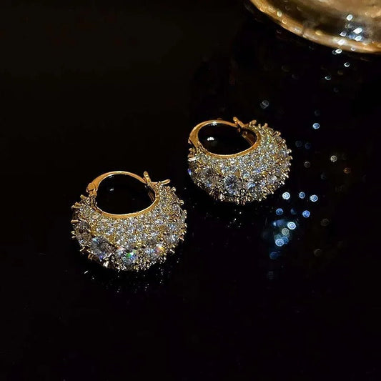 Vintage Crystal Pave Gold Hoop Earrings-Maryam Jewelry