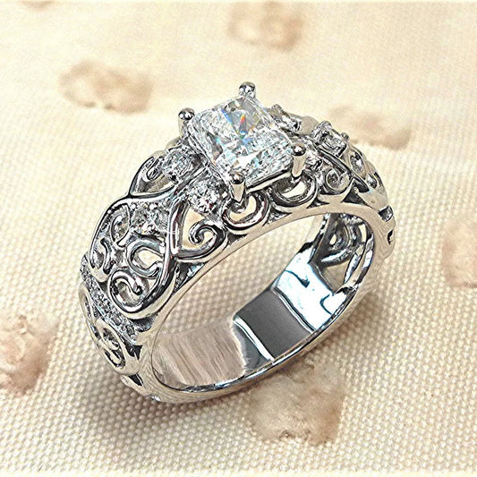 Vintage Silver Marquise Crystal Ring-Maryam Jewelry