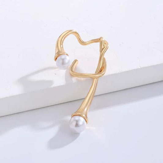 Gold Classic Pearl Sculptural Curved Earrings-Maryam Jewelry