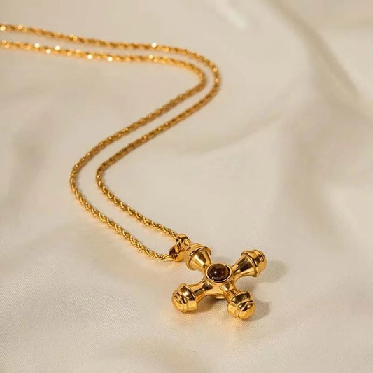Vintage Gold Cross Pendant & Vibrant Gem Necklace-Maryam Jewelry