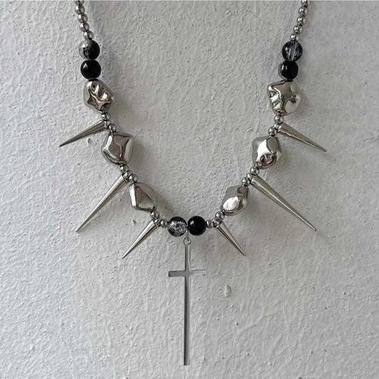 Vintage Silver Spiked Cross Pendant Necklace-Maryam Jewelry