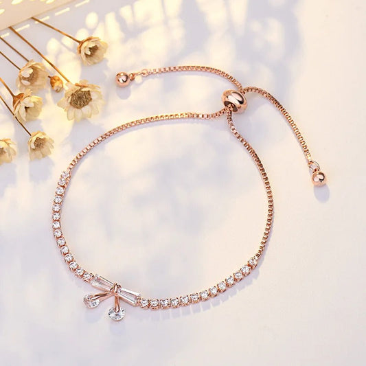 Classic Rose Gold Crystal Bow Adjustable Bracelet-Maryam Jewelry