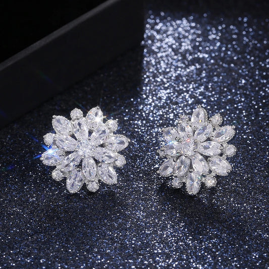 Vintage Crystal Flower Silver Earrings-Maryam Jewelry
