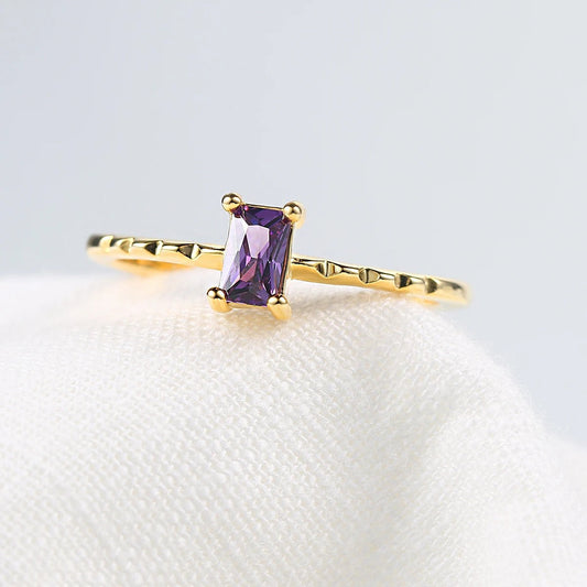 Gold Vibrant Purple Gem & Geometric Design Ring-Maryam Jewelry