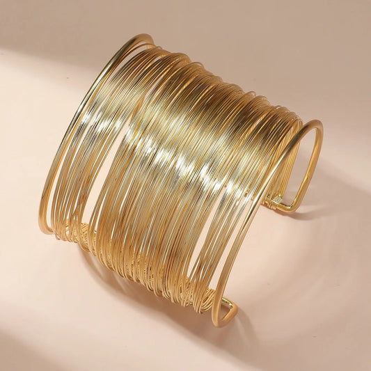 Gold Coil Wire Cuff Open Bracelet-Maryam Jewelry