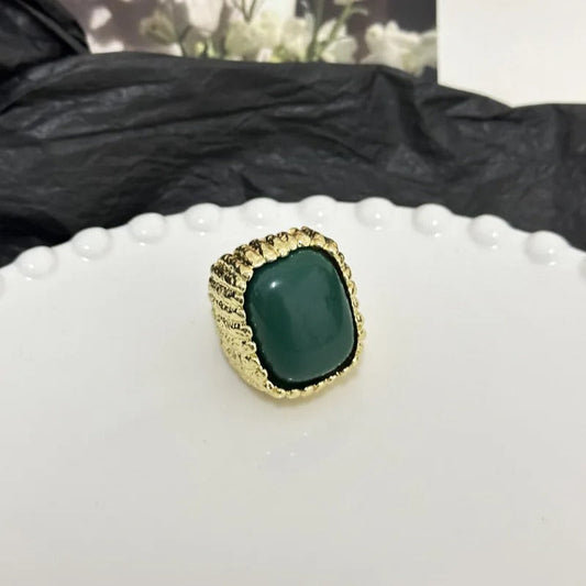 Vintage Gold Green Stone Textured Adjustable Ring-Maryam Jewelry