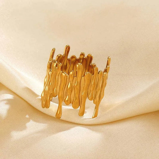 Vintage Gold Drip Flowing Sculpted Open Ring-Maryam Jewelry