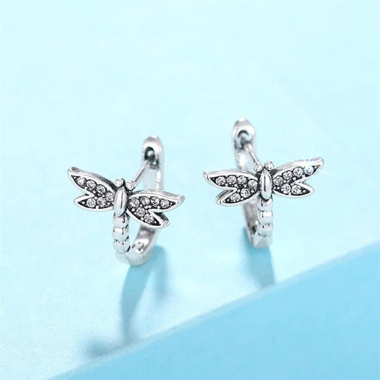 Silver Sparkling Dragonfly Earrings-Maryam Jewelry