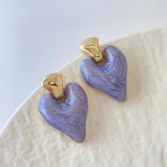 Vintage Gold Purple Heart Dangle Earrings-Maryam Jewelry