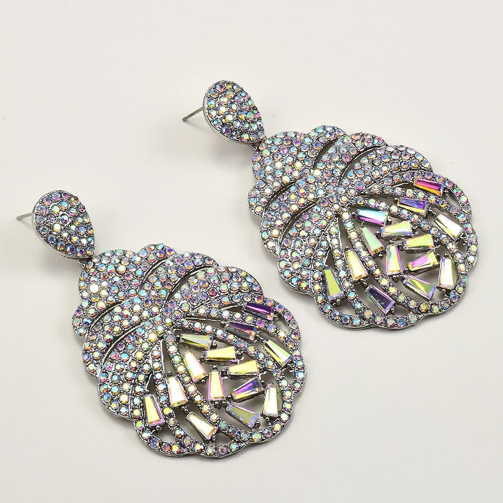Vintage Crystal Shell Silver Earrings-Maryam Jewelry
