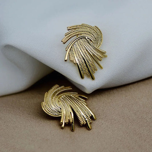 Vintage Gold Spiral Feather Stud Earrings-Maryam Jewelry
