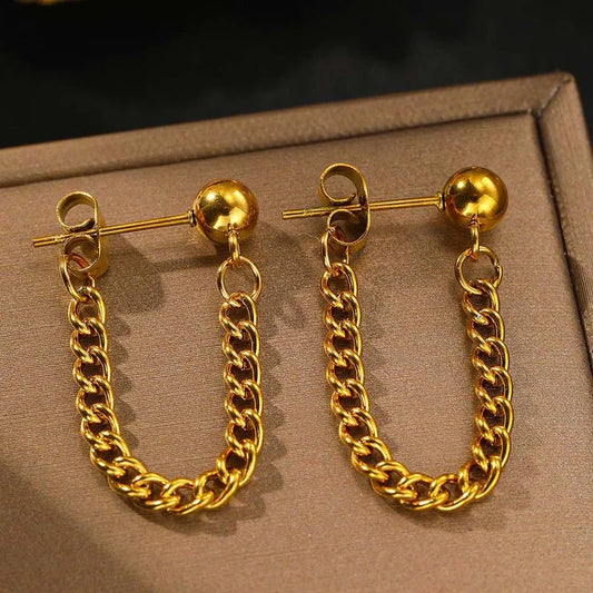 Vintage Gold Tassel Chain Earrings-Maryam Jewelry
