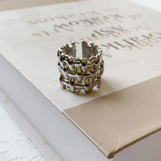 Silver Chain-Link Statement Unique Adjustable Ring-Maryam Jewelry