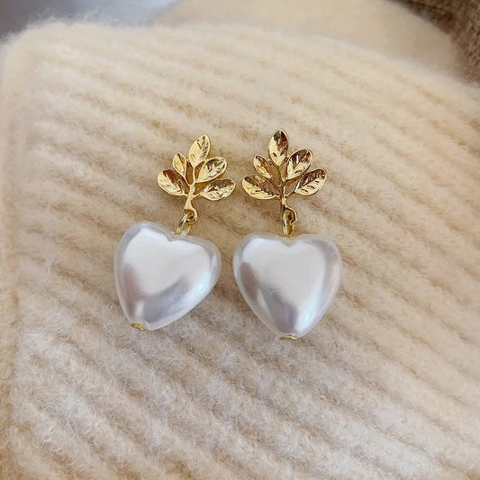 Vintage Gold Leaf Heart Earrings-Maryam Jewelry