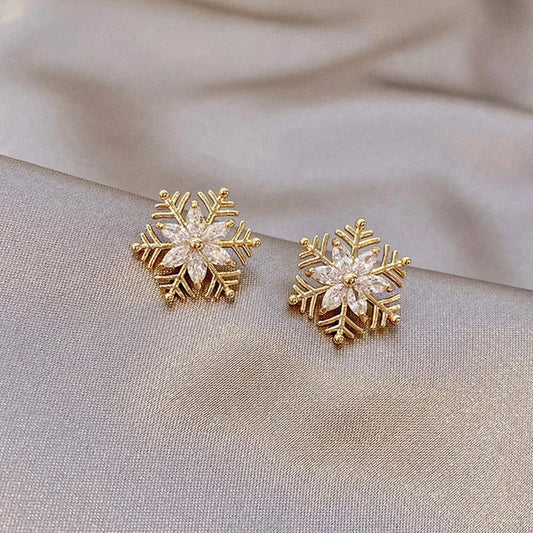 Vintage Gold & Crystal Snowflake Earrings-Maryam Jewelry