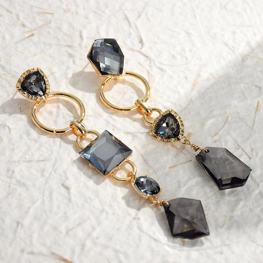Vintage Black Crystal Gold Drop Earrings-Maryam Jewelry
