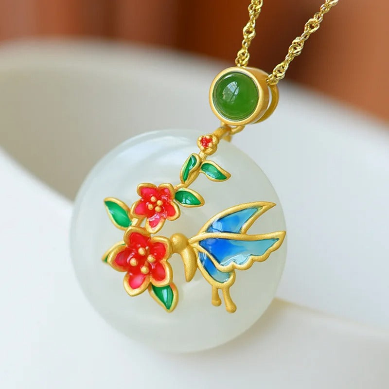 Timeless Gold Floral & Butterfly Round Necklace-Maryam Jewelry