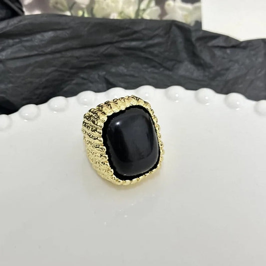 Vintage Gold Black Stone Adjustable Ring-Maryam Jewelry