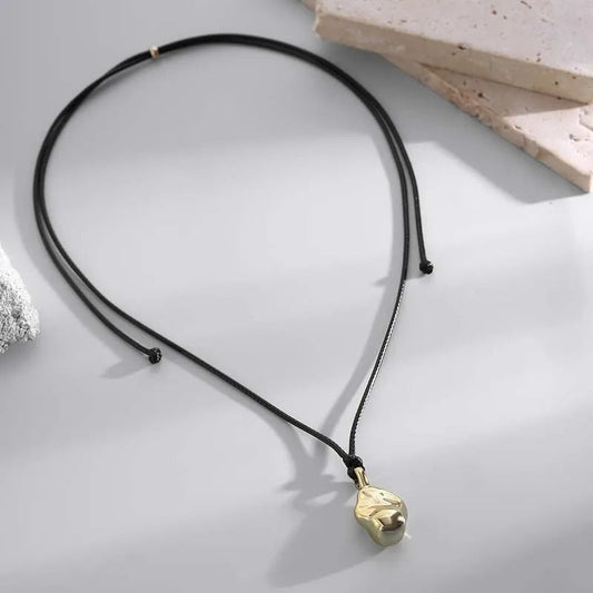Gold Charm Adjustable Black Rope Necklace-Maryam Jewelry
