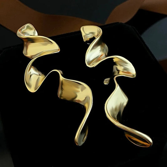 Gold Curved Abstract Wavy Earrings-Maryam Jewelry