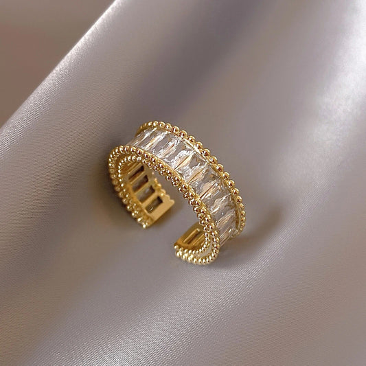 Vintage Gold Crystal Band Open Ring-Maryam Jewelry