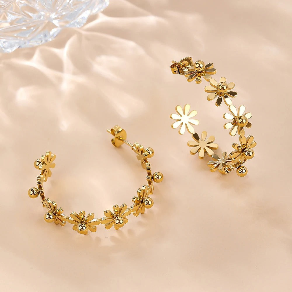 Gold Flower Boho Glam Hoop Earrings-Maryam Jewelry