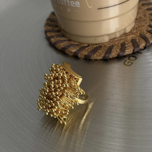 Gold Bold Ball-Studded Cluster Adjustable Ring-Maryam Jewelry