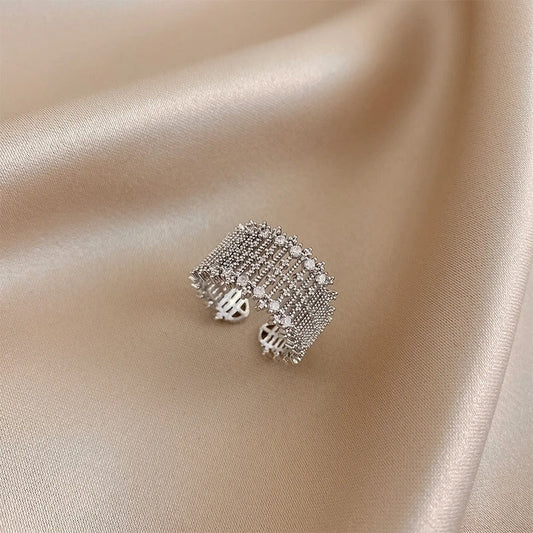 Silver Sparkling Mesh Style Adjustable Ring-Maryam Jewelry