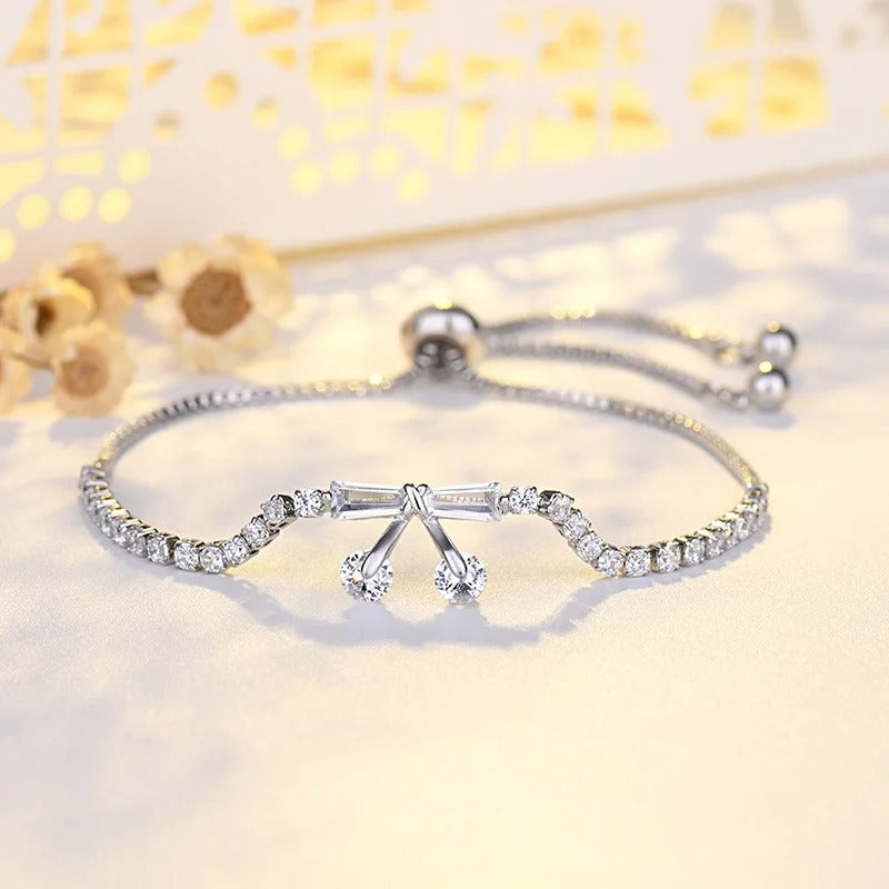 Vintage Silver Crystal Bow & Drop Pendant Bracelet-Maryam Jewelry