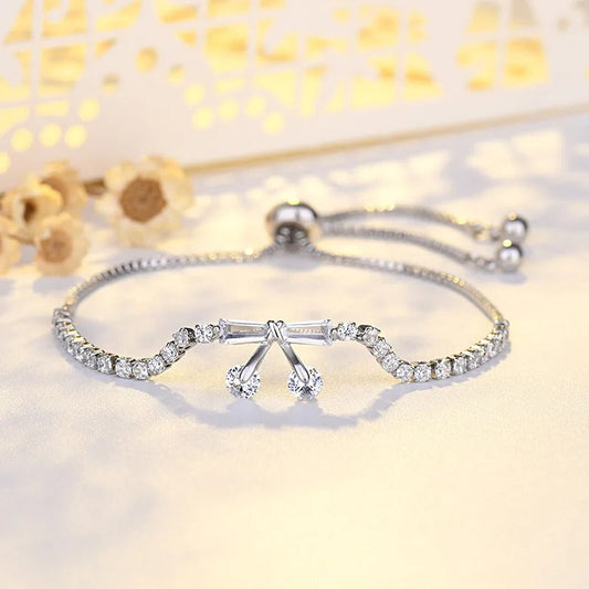 Vintage Silver Crystal Bow & Drop Pendant Bracelet-Maryam Jewelry