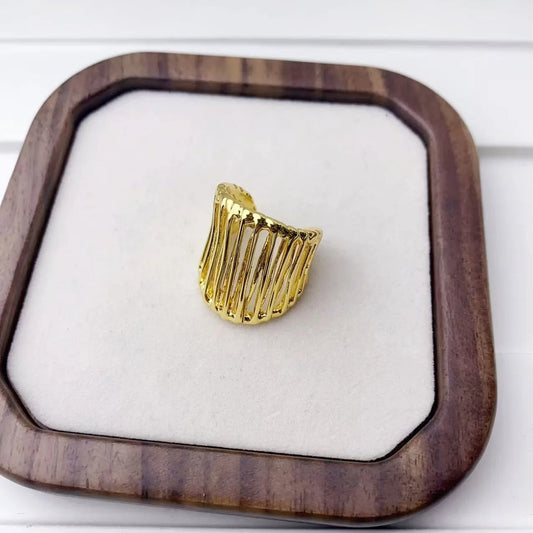 Gold Ribbed Bold Adjustable Ring-Maryam Jewelry