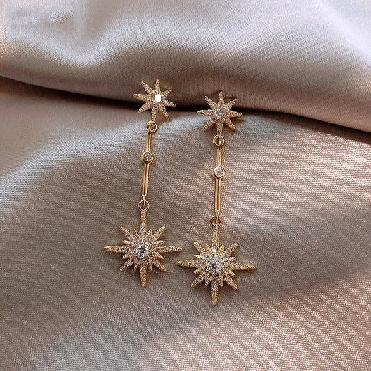 Vintage Gold & Crystal Star Earrings-Maryam Jewelry