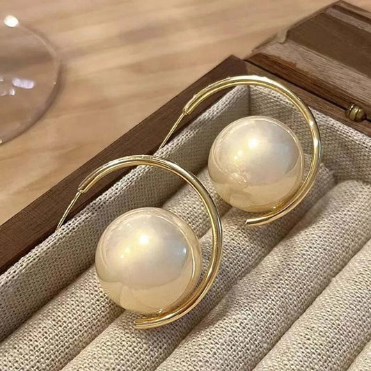 Timeless Gold & Big Round Pearl Drop Earrings-Maryam Jewelry