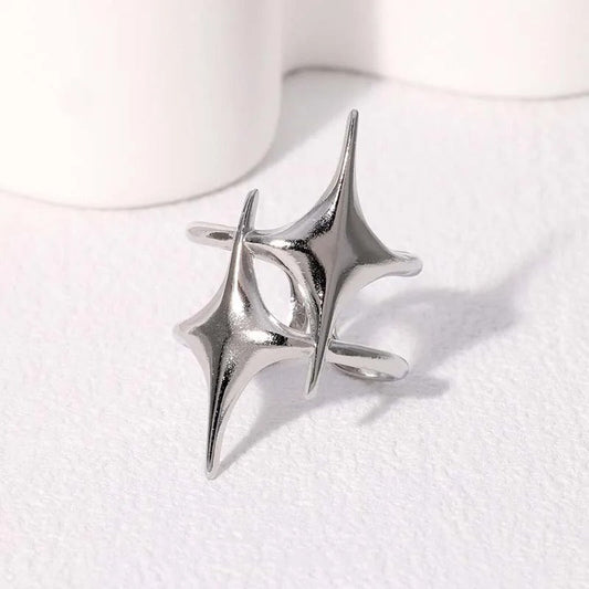 Silver Star-Shaped Sculptural Adjustable Ring-Maryam Jewelry