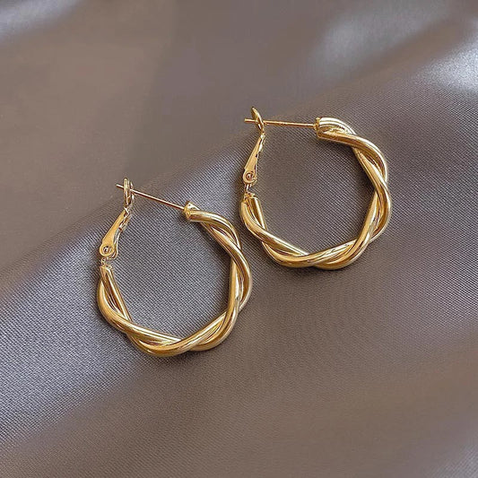 Classic Gold & Twisted Circle Earrings-Maryam Jewelry
