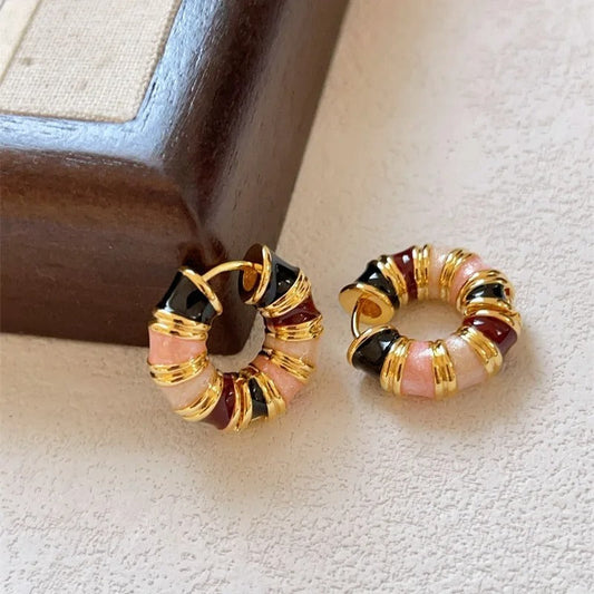Vintage Gold Colorful Hoop Earrings-Maryam Jewelry