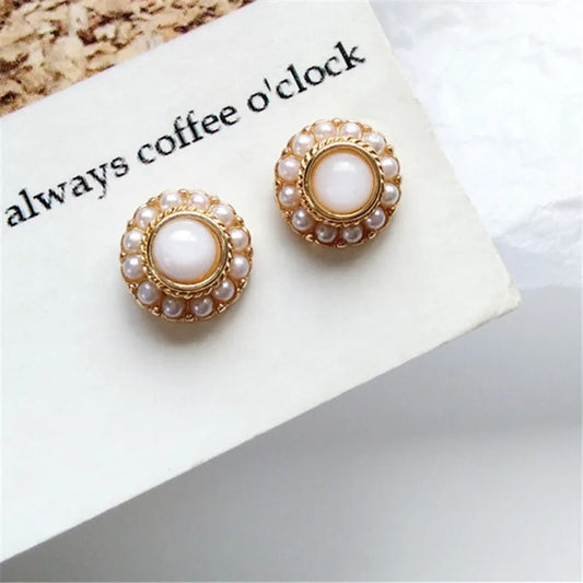 Classic Pearl Gold Frame Stud Earrings-Maryam Jewelry