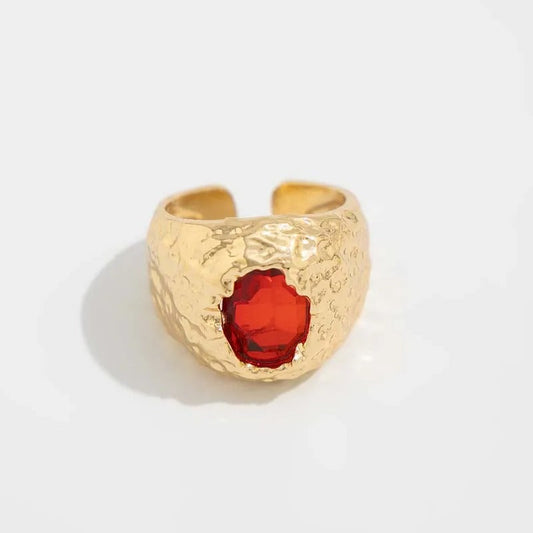 Gold Red Jewel Center Adjustable Ring-Maryam Jewelry