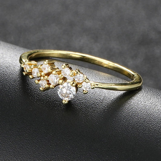 Vintage Gold Glittering Stone Cluster & Sleek Band Ring-Maryam Jewelry