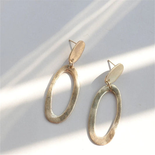 Classic Gold Oval Dangle Earrings-Maryam Jewelry