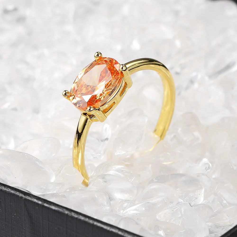 Gold Orange Oval Gem & Sleek Design Ring-Maryam Jewelry