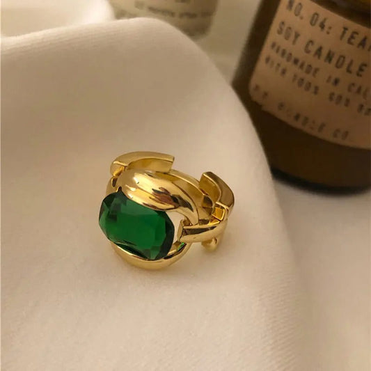 Vintage Gold Green Gemstone Adjustable Ring-Maryam Jewelry
