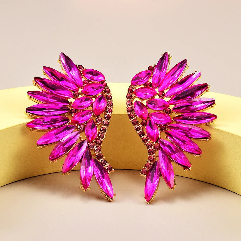 Vintage Pink Wing Crystal Gold Earrings-Maryam Jewelry