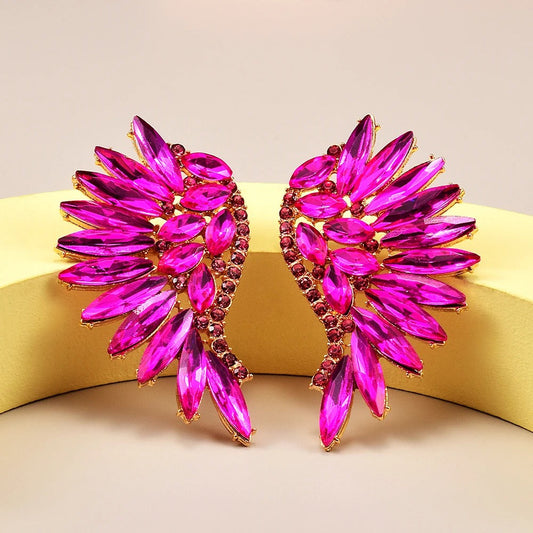 Vintage Pink Wing Crystal Gold Earrings-Maryam Jewelry