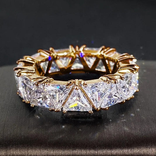 Vintage Gold Triangular Stone Eternity Ring-Maryam Jewelry