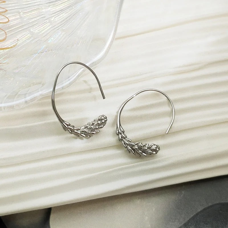 Vintage Silver Leaf Round Hoop Earrings-Maryam Jewelry