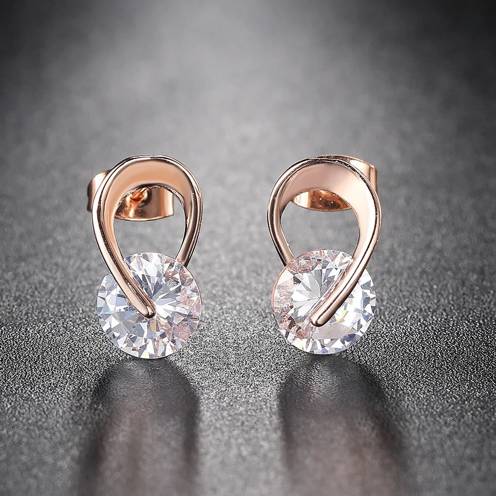 Timeless Rose Gold & Clear Crystal Loop Earrings-Maryam Jewelry